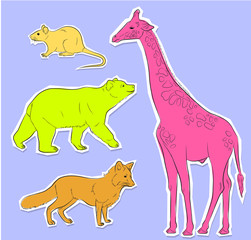 Set of Four Wild Animals Stickers Vector