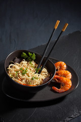 Freshly cooked instant noodles. Asian cuisine