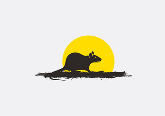 Rat Silhouette in Sunset Vector