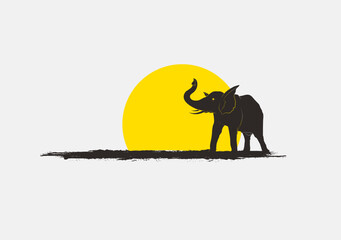 Elephant Silhouette in Sunset Vector