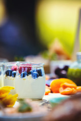 Plan serré de panna-cotta aux myrtilles