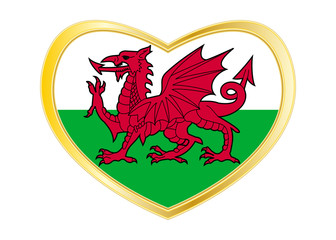 Flag of Wales in heart shape, golden frame