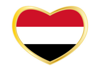 Flag of Yemen in heart shape, golden frame