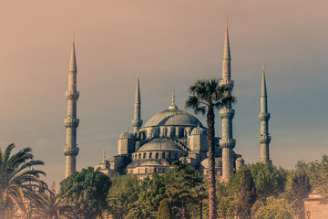 View of the famous Blue Mosque (Sultanahmet Camii). Istanbul. Turkey.Old photo style.
