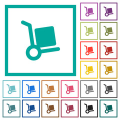 Hand truck flat color icons with quadrant frames