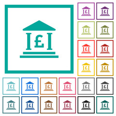 Pound bank office flat color icons with quadrant frames