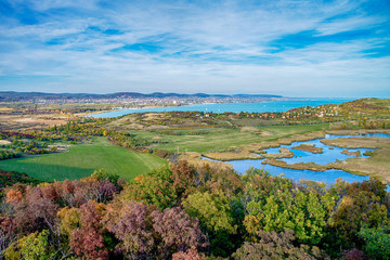 Aerial view of Tihany at lake Balaton in Hungary