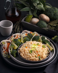 Freshly cooked instant noodles. Asian cuisine