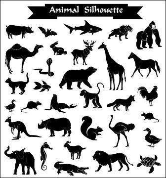 Set of Wild and Farm Animals Silhouettes