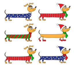 Set of funny dogs. Winter, 2018