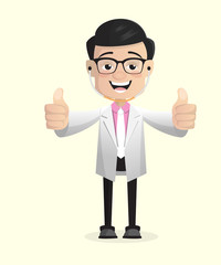 Joyful Doctor Showing Thumbs Ups Vector Concept