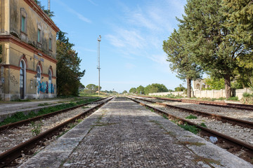 Fototapeta premium Abandoned rail station near Altamura, Apulia region. Italy.