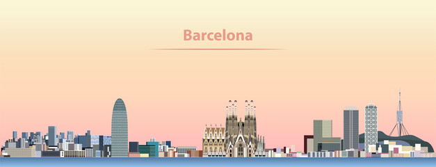 Naklejka premium wektor streszczenie ilustracji panoramę Barcelony o wschodzie słońca