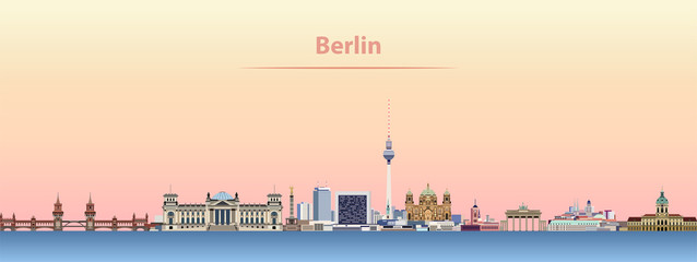Obraz premium streszczenie wektor panoramę miasta Berlin o wschodzie słońca