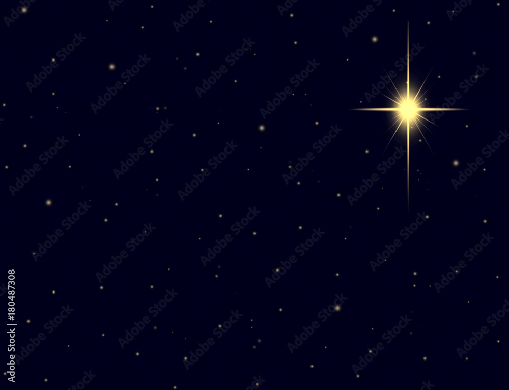 Wall mural christmas star with golden glow in night sky