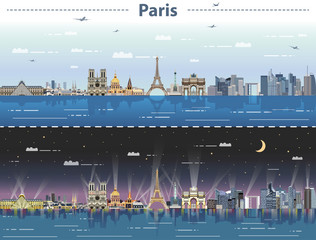 Paris vector city skyline at day and night
