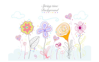 Abstract Spring time colorful doodle beauty flowers illustration floral design background