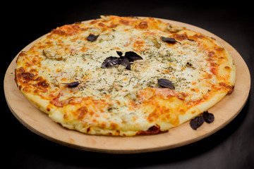 Cheese pizza with basil