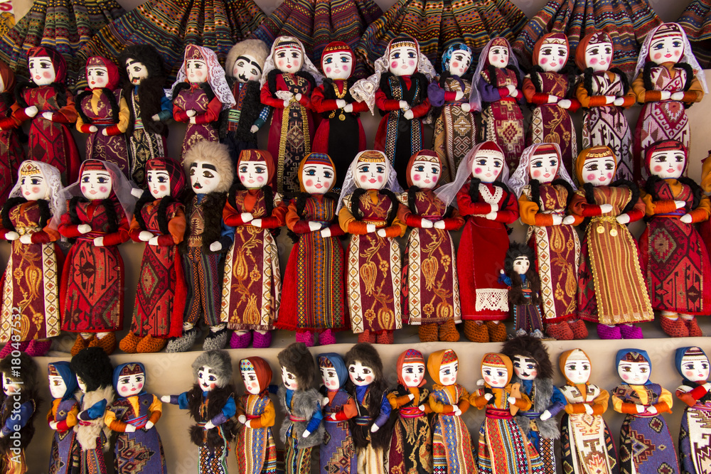 Wall mural colorful rag dolls as souvenirs from Armenia