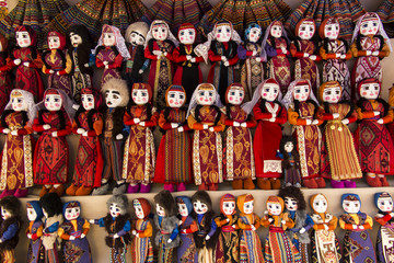 colorful rag dolls as souvenirs from Armenia - obrazy, fototapety, plakaty