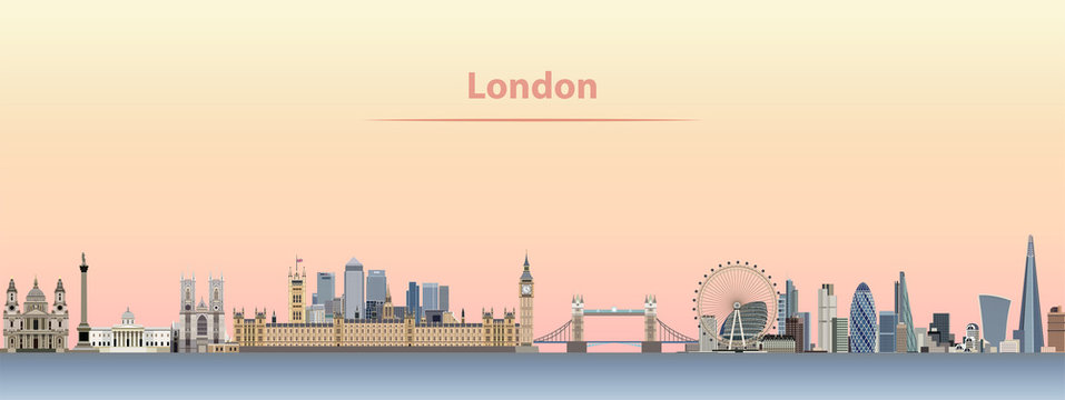 vector illustration of London skyline at sunrise