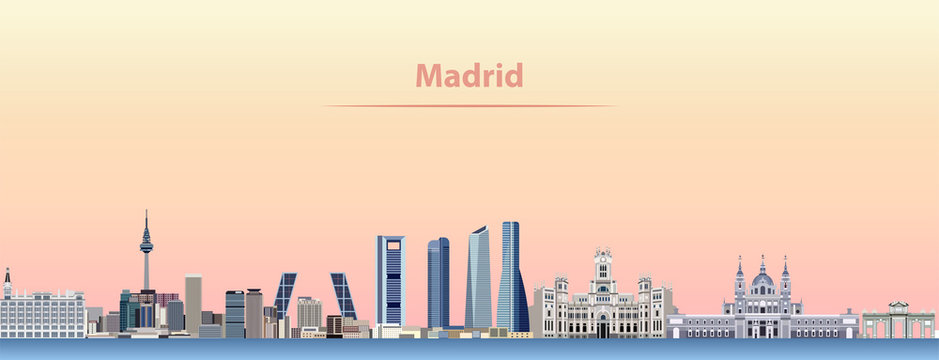 vector illustration of Madrid city skyline at sunrise