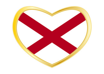 Flag of Alabama in heart shape, golden frame