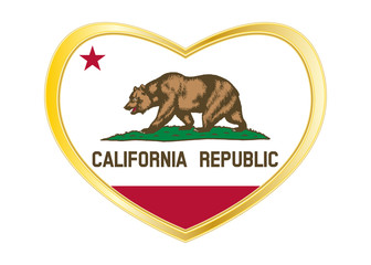 Flag of California in heart shape, golden frame