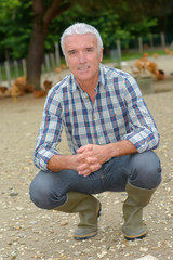 Farmer with free range chickens