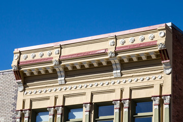 Fototapeta na wymiar Top of an ornate Victorian building in Durango, Colorado