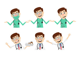 Various Doctor Poses and Gesture Vector Set