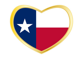 Flag of Texas in heart shape, golden frame