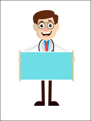 Excited Doctor with Blank Ad Banner Vector