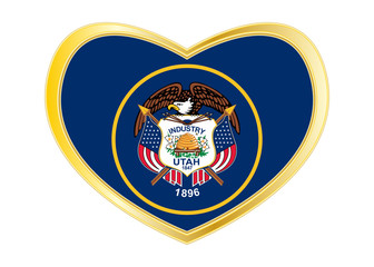 Flag of Utah in heart shape, golden frame