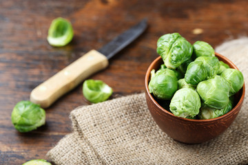 Brussels sprouts on a wooden background
