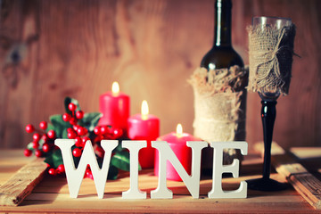 toned letter wine glass wooden