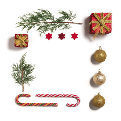 Obraz premium Creative Christmas layout made of christmas winter decoration. Flat lay. New Year concept.