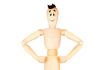 smiling happy character with hands on hips.