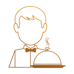 restaurant waiter with tray avatar character vector illustration design