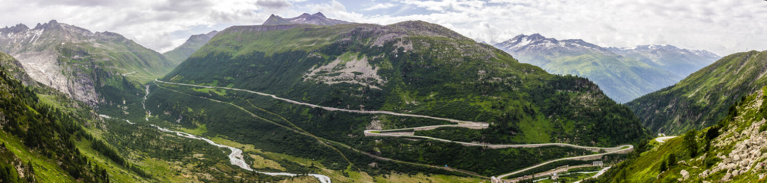 Road By Furka Pass In Alps In Switzerland