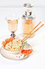 Freshly cooked instant noodles. Asian cuisine