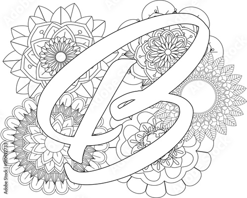 Mandala B Monogramlogo Doodle Floral Letters Coloring Book For Adult