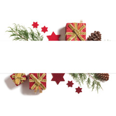 Creative Christmas layout made of christmas winter decoration. Flat lay. New Year concept.