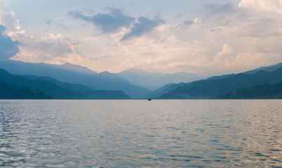 Lake in the Pokhara at sunset