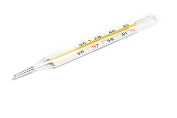 Single thermometer against white background