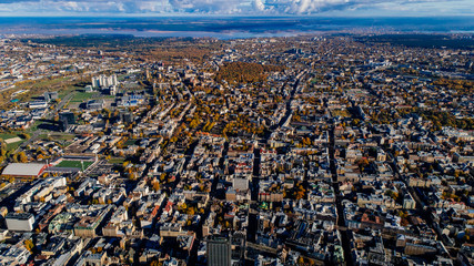Naklejka premium Old Riga City Town and roads Air Drone pictures