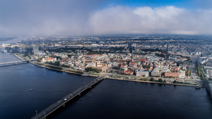 Fototapeta na wymiar Old Riga City Town and roads Air Drone pictures