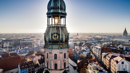 Old Riga City Town and roads Air Drone pictures