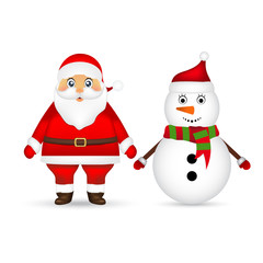 Santa Claus and Christmas snowman on a white background 