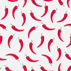 Seamless pattern with red hot chile peppers on white background. Vector illustration of chili peppers.